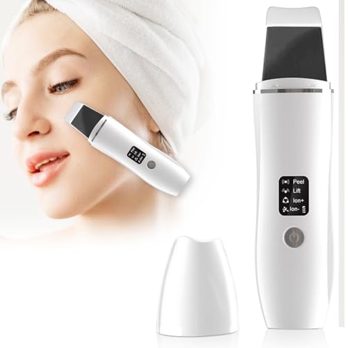 Pulizia Viso Ultrasuoni, Skin Scrubber Professionale, Spatola Ultrasuoni Pulizia Viso con 4 Modalità Regolabili, Apparecchi per Tonificare il Corpo, Rimozione Punti Neri e Cura del Viso