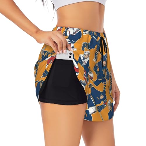 Short de yoga imprimé hockey double couche noir pour femme en taille M