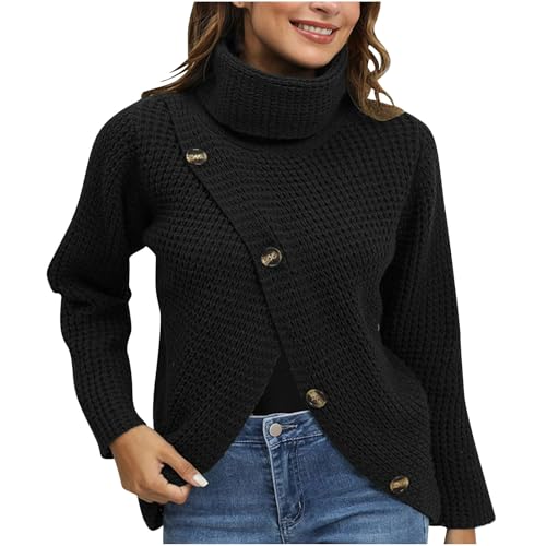 Womens Sweaters Fall Dressy Casual Chunky Knit Turtleneck Long Sleeve Crissover Pullover Elegant Vintage Ladies Tops