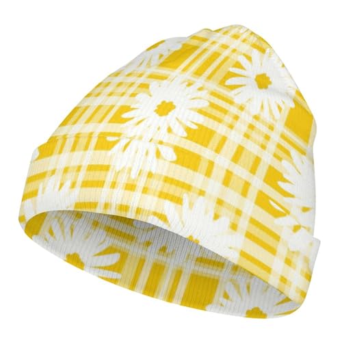 Daisy Flowers Kids Beanie Hat for for Girls Boys Children Cap Winter Knitted Chemo Cancer Headwear Accessories Gifts Decoration Black