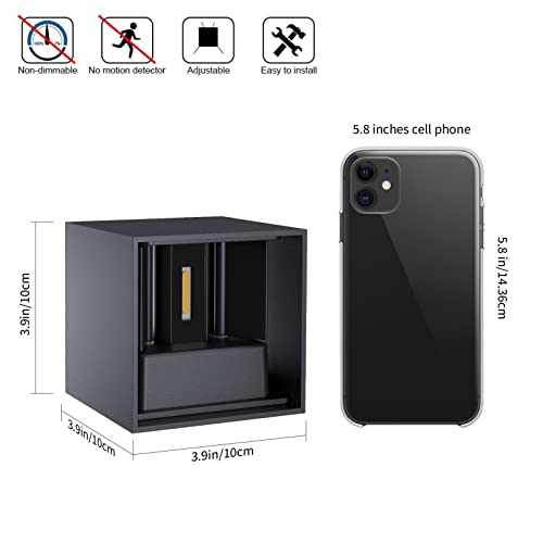 K-Bright LED Wandleuchten Innen/Außen 12W Wandlampe Innen Auf und ab Einstellbarer Lichtstrahl 3000K Warmweiß LED Außenwandleuchte IP65 Wasserdichte, Anthrazit – Bild 3