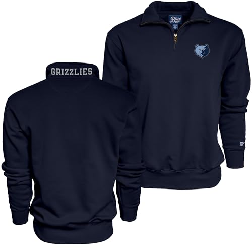 Blue 84 Memphis Grizzlies NBA Officially Licensed Quarter Zip Sweatshirt Twill Embroidery Neck Logo, XX-Large