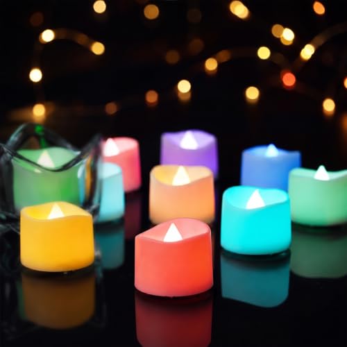 Image of Homemory 50-Pack 7-Color Changing Flameless Tea Light Candles, 200+ Hours | [White Body] Battery LED Tealights for Pumpkin Arches, Halloween Events, Kids Activities, Holiday Parties, Large Displays