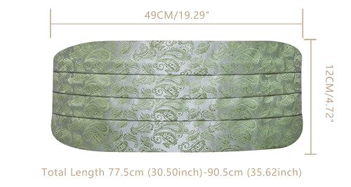 Image of YOHOWA Men Cummerbund Bow Tie Set Silk Paisley Formal Pre-Tied Bowtie Pocket Square Cufflinks Wedding Party Prom
