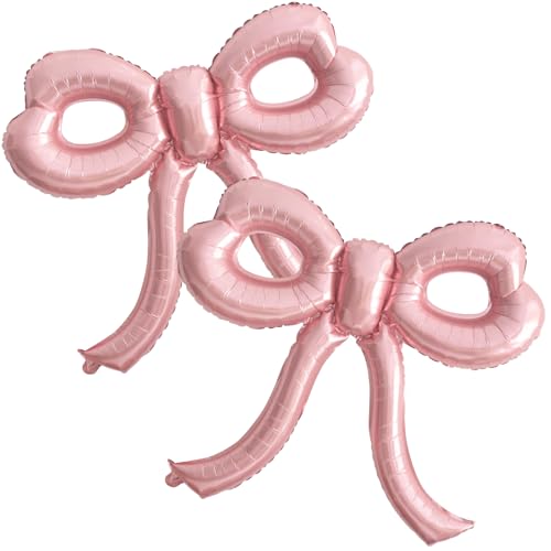 Image of 2 Pcs Pink Bow Balloons Bow Party Decorations for Girl Women Pink Bow Birthday Decorations Giant Foil Balloon for Baby Shower Bridal Engagement Wedding Decor Bachelorette Party Supplies