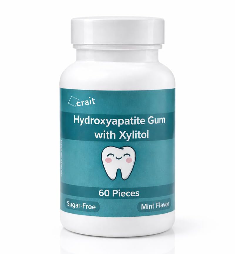 crait Remineralizing Gum Hydroxyapatite Gum with Non-Nano Hydroxyapatite and Xylitol, 70mg HA Per Piece, Sugar-Free Mint Chewing Gum for Fresh Breath, Bad Breath Treatment, Oral Care 60 Pieces