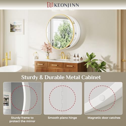 Image of Keonjinn 24 x 24 Inch Round Medicine Cabinets for Bathroom, Wall Mounted