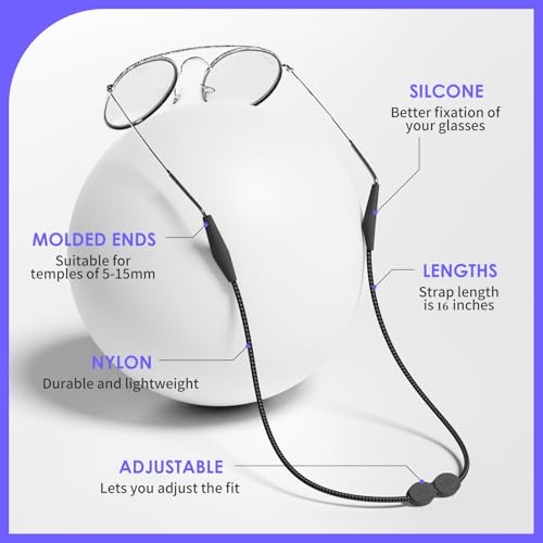 Maitsol Alça de óculos de 40,6 cm - sem cauda - alça ajustável para óculos de sol - suporte de óculo