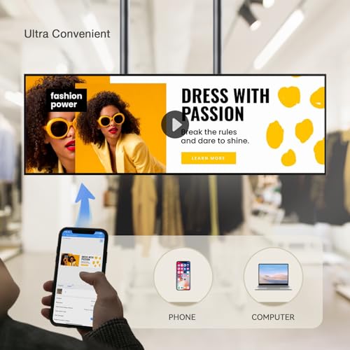 Image of 43 inch Digital Signage Display, Stretched Bar Monitor, 1000nits, Digital Menu Board & Message Board with Program Scroll for Restaurants, Retail, Free Cloud CMS( Slim 1.02 inch)