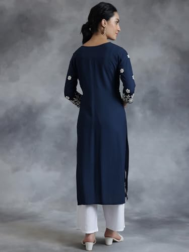 Image of Libas Womens Embroidered Viscose Straight Kurta for Women | Ethnic wear | Bridal Suit | Wedding Dress | Occasion wear