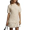 Yidarer Women's Cable Knit Sweater Dress Round Neck Bubble Sleeve Pleated Hem Patchwork Casual Mini Dresses(Beige-S)