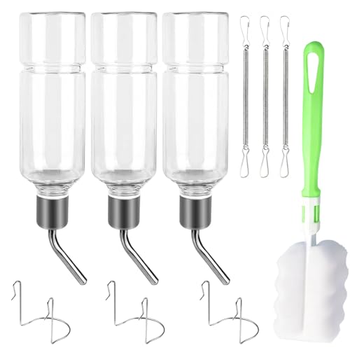Trinkflasche Kaninchen 3 Stück Trinkflasche Meerschweinchen Trinkflasches Hasen Winterfest Nagertränke Nippelflasche Hängend Haustier Wasserspender für Kaninchen Meerschweinchen mit Halterung
