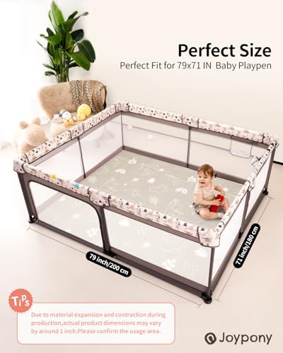 Image of Joypony Baby Play Mat, 79 inch X 71 inch X 0.6 inch Extra Large & Thick Reversible Foldable Play Mats for Babies and Toddlers, Anti-Slip Portable Foam Floor Mat for Tummy Time with Travel Bag