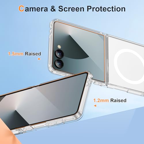 Image of ORETECH Magnetic for Samsung Galaxy Z Flip 7 Case, with [2 x Screen Protector] Transparent Back Non-Slip Hard PC Shockproof Bumper Protective Case for Samsung Z Flip 7 - Clear