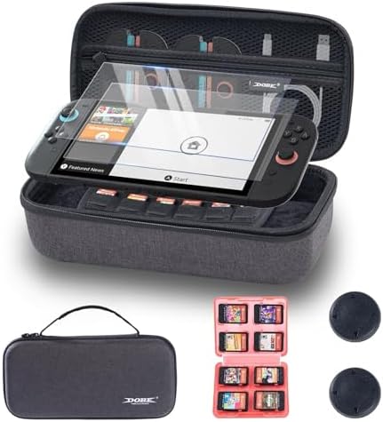 Switch 2 Carrying Case with Screen Protectors & Grip Caps - Hard Shell Travel Case for Switch 2 Console, Games & Accessories - Protective Storage Kit Compatible with Nintendo Switch 2 Accessories 2025