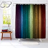 Gibelle Colorful Rainbow Shower Curtain, Modern Cute Striped Fabric Shower Curtain Set with Hooks,...