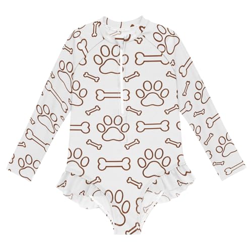 ALAZA Toddler Swimsuit Girl Bathing Suit Swimwear Rash Guard Dog Paw Bones Lines Long Sleeve 3T