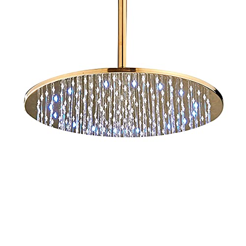 Led Shower Head High Pressure Rain Fixed Showerhead Round Ceiling Mounted Rainfall Shower Head Brass Gold Bathroom Showerhead,8 Inches,8 Inches