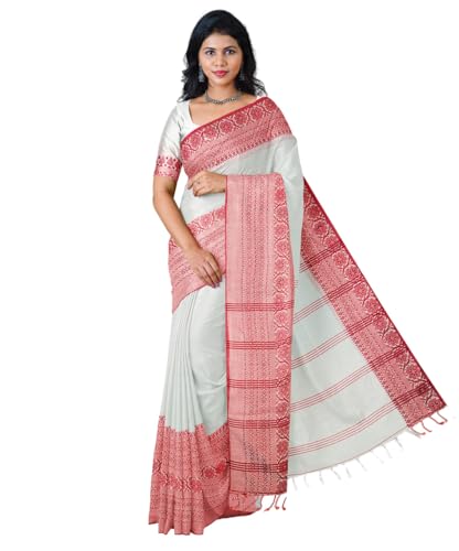 Image of eC ESHA'S COLLECTION Women's Cotton Blend Begumpuri Handloom Saree With Unstitched Running Blouse Piece