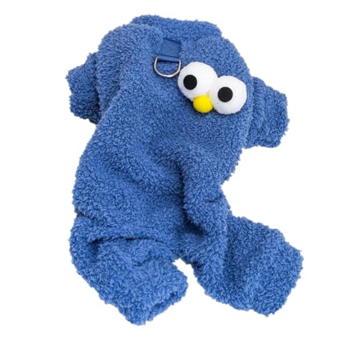 ISUPY 犬 ロンパース 秋冬 犬の服 つなぎ パジャマ かわいい ふわふわ 裏起毛 ドッグウエア Tシャツ 小中型犬 ペット服 防寒 暖かい 四つの足 洋服 ルームウェア 部屋着 抜け毛防止 お散歩 dカン付き (M,ブルー)