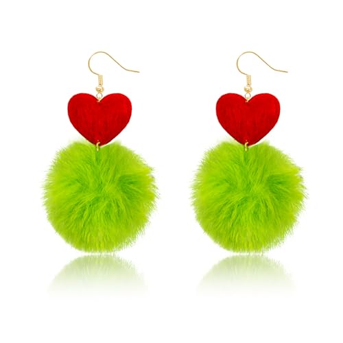 INLOLLY Geinch Christmas Pom Pom Earrings Lightweight Christmas Earrings for Women Green Moster Earrings Accessories for Christmas Costume Christmas Party Favors 2025 Cute Holiday Jewelry