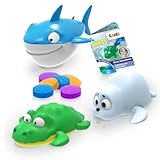 INKEE Toys Wind-Up Drop Ocean – 3er Set Badewannenspielzeug mit Hai, Krokodil & Robbe - Aufzieh Wasserspielzeug Kinder mit Bade Drops , Lustige Badetiere für Kinder Badewanne