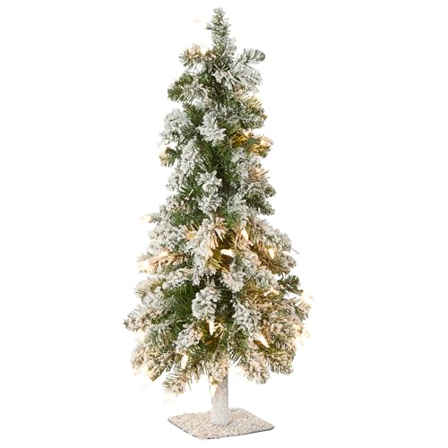 National Tree Company 2 ft Pre-Lit Snowy Downswept Forestree Mini Artificial Christmas Tree...