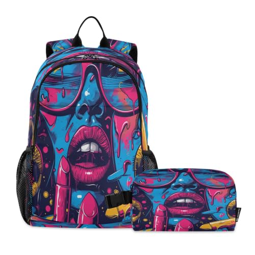 Sac d'école dessin animé art abstrait ensemble premium avec sac à déjeuner