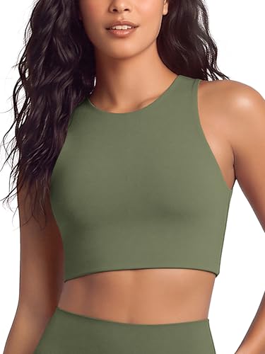 Image of ODODOS Racerback Tank Bra for Women High Neck Non Padded Medium Support Sports Bra Workout Yoga Crop Tops