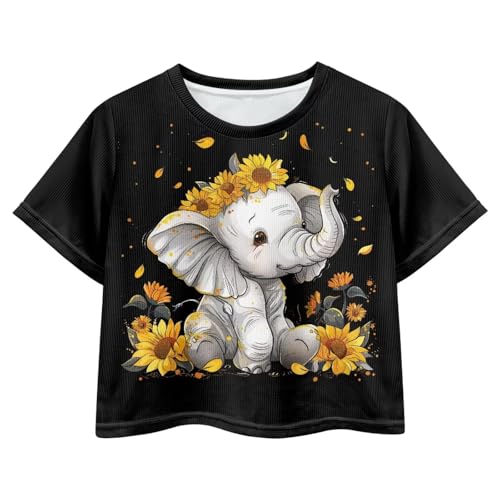 Image of Girls Summer Crop Top Outfits Short Sleeve T Shirts Kids Cute Clothes Tees Blouse
