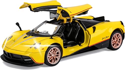 Image of Alloy Diecast Metal Cars Model Collectible Pagani Huayra Dinastia 1:32 Pull Back Vehicle Toy for Kids Boys Girl Gift (Yellow)