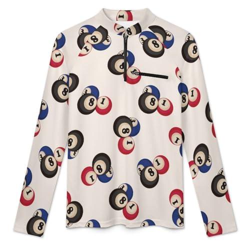 Cartoon Billiards Number Ball Men's Rash Guard Long Sleeves Quick Dry Fishing Workout Shirts with Zipper3