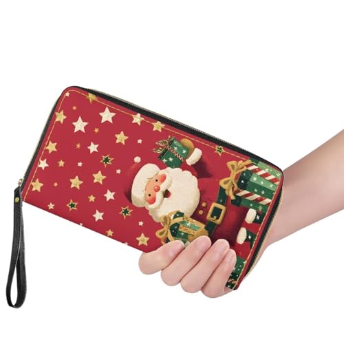 Image of Bulopur Santa Claus Wallet for Women Christmas Gifts for Mom PU Leather Credit Card Holder Money Long Wallet with Wristlet Large Capacity Zip-Around Phone Purse for Ladies Girly