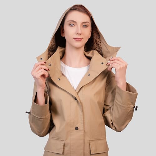 Women’s Lightweight Rain Coat, outdoor coat – Waterproof Raincoat Jacket with Hood, Classic Button-Up Trench Coat for Women3