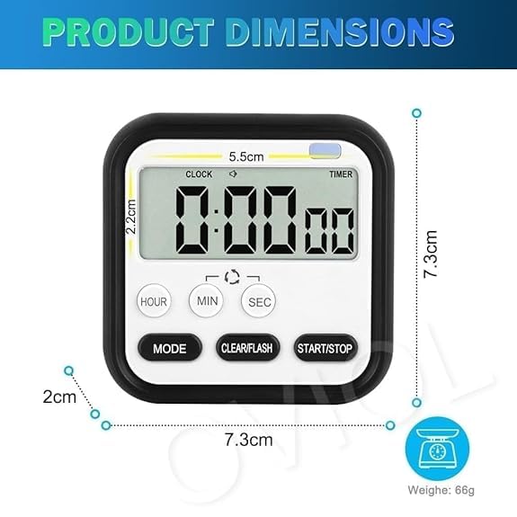 Image of Stopwatch Timer for Study Kitchen Timer Large LCD Screen 24hr Digital Display Magnetic Retractable Stand Loud Alarm Stop Watch Countdown Flashing Light Study Timer for Students Cooking