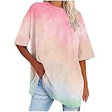 Oversize Tshirt Damen Sommer Batik Longshirt Farbverlauf Bluse Bunt T Shirt Rundhals T Shirt Kurzarm Shirt Atmungsaktiv Pullover Leichte Tunika Weich Oberteile Bequem T Shirts 2026 Blusen Pulli