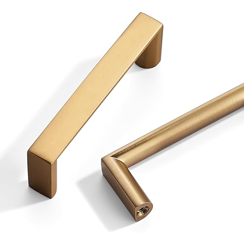 Synkylux 10 Pack Champagne Bronze Cabinet Pulls 3-inch(76mm) Hole Center Kitchen Cabient Hardware Gold Cabinet Handles Drawer Pulls,Cabinet Pulls,Cupboards, Dressers and Square Solid Metal Hardware