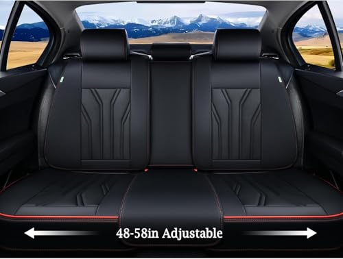 Image of FLORICH Leather Seat Covers Full Set Car Seat Protectors 5 Seats Automotive Seat Covers Universal Fit for Most Cars Trucks SUV-Black&Red Line