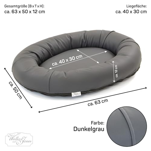 Wallace & Jones | Premium Hundebett Bolton Hundesofa 63x50 cm Hundecouch aus Kunstleder Hundebett für kleine Hunde, verdeckter Zipper, waschbar, rutschfest, dunkelgrau