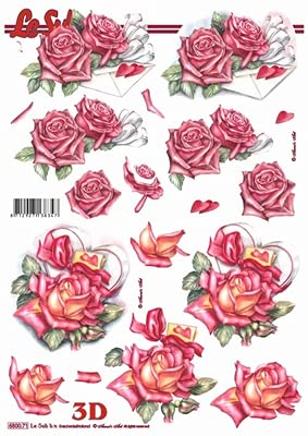 Pink Rose Flowers & Love Letters Die Cut 3d Decoupage Sheet