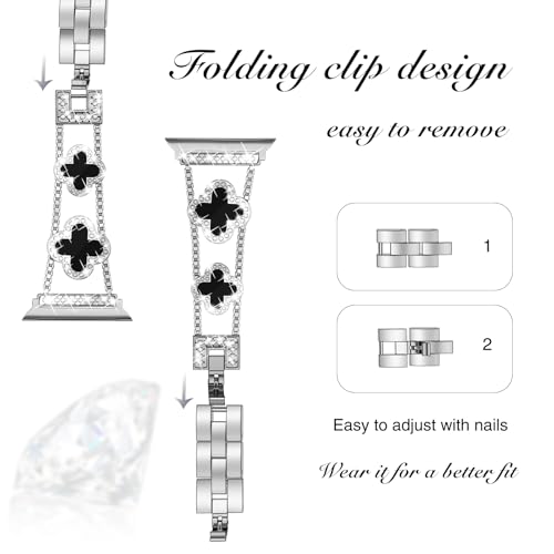 NYENEIL Compatible with Apple Watch Ultra Band 38MM 40MM 41MM 42MM Series 10 9 8 7 6 5 4 3 2 1 Smartwatch wistband Bracelet Strap Lucky clover Bracelet iWatch Band for Women Silver/Black - image 3