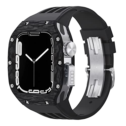 Boîtier montre fibre de carbone Apple Watch 44mm 45mm avec bracelet sport fluor