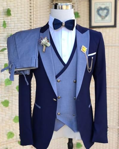 Men's Tuxedo Suit 3 Pieces Formal One Button Jacket Double Breasted Vest for Wedding Prom4