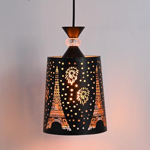 Image of Groeien Pack of 2 | Black Finish Metal Crystal Hanging Pendant Ceiling Lamp Fixture | Chandelier for Home, Indoor, Outdoor,Living Room, Bedroom(Bulb not Included) (Eiffel Tower, 2)