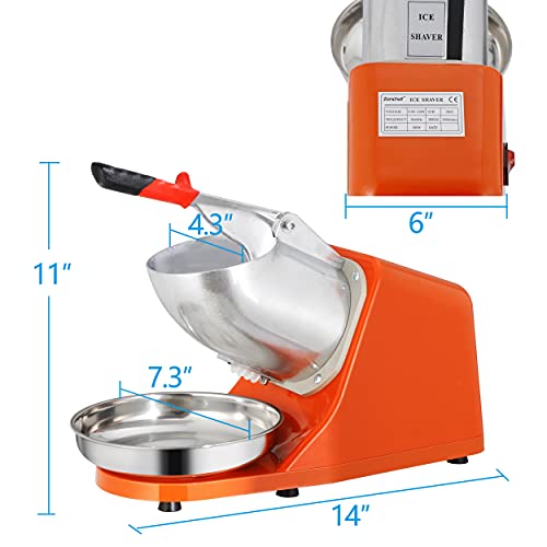Zeny Ice Crushers Machine Electric Snow Cone Maker Stainless Steel Shaved Ice Machine 145Lbs Per Hour (Orange) #TOP3