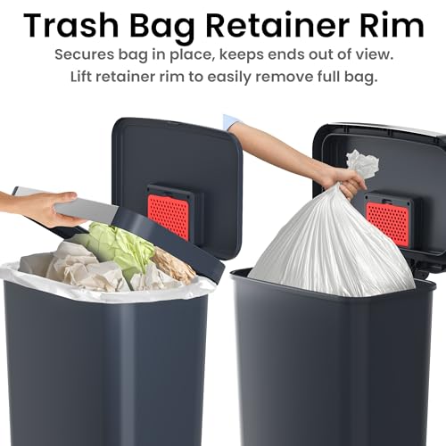 Image of iTouchless SoftStep 13.2 Gal / 50L Step Pedal Kitchen Trash Can with Odor Filter, Durable Dent-Proof Construction and Stainless Steel Trim, Garbage Bin with Lid for Home Office, Bedroom, Black Plastic