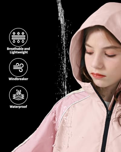Image of Rolanko Girls Windbreaker Jacket Lightweight Water Resistant Hooded Outwear Jacket for Kids Boys Outdoor Hiking School Travel