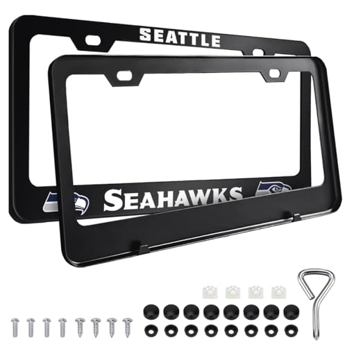 2PCS Black License Plate Frames Car License Plate Bracket Holder Premium Aluminum Alloy Weather Proof License Plate Covers with Screw Caps Cover Set Car Accessories
