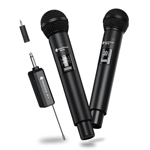 SonixForce Wireless Microphone - Karaoke Microphone for Singing -Rechargeable Dual Dynamic Handheld Microphones with Receiver - 240ft Range Cordless Mic for Speaker, Mixer, Amplifier & Karaoke Machine