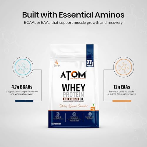 Image of AS-IT-IS ATOM Whey Protein XL, Irish Chocolate, 1kg - with DigeZyme & Fermented Yeast Protein I High Absorption, Supports Muscle Growth, Recovery & Strength - Hybrid Protein for All Day Fuel